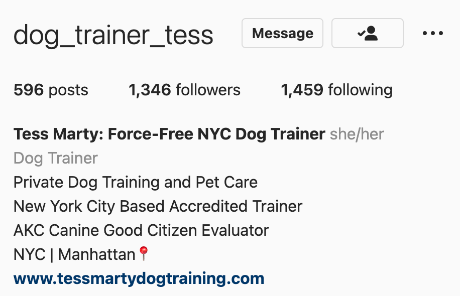 dog trainer tess IG